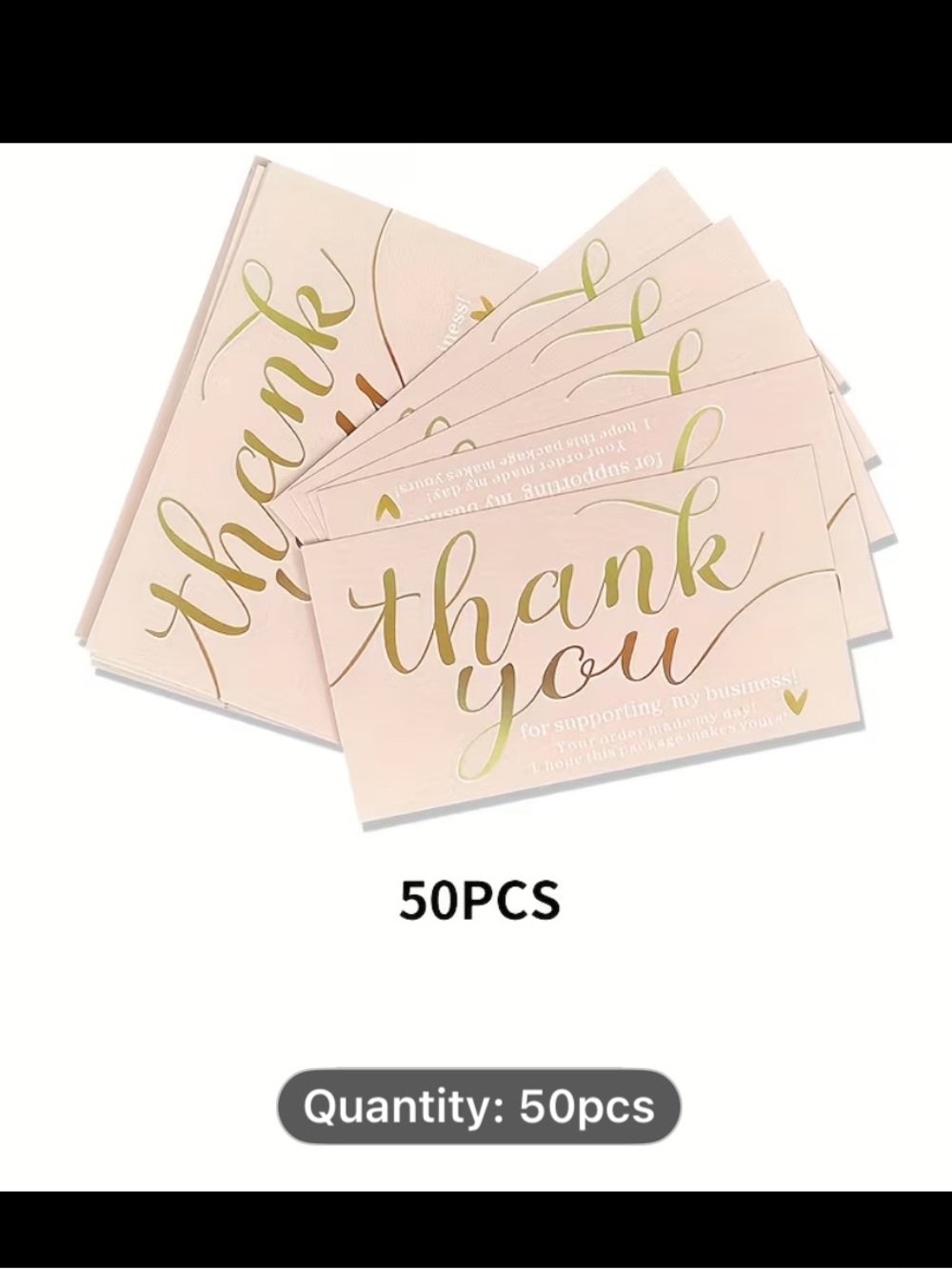 Thank You Cards Pack - Blush Pink and Gold (50 pcs)